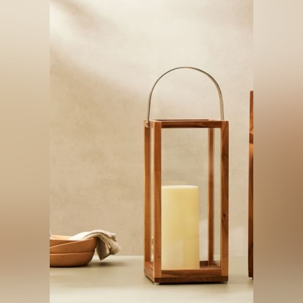 West Elm Simple Wood Lantern NIB
